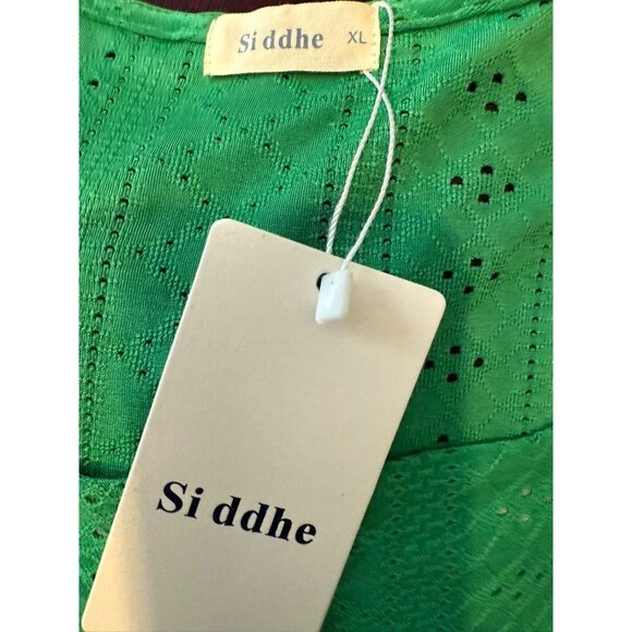 Green Eyelet Tunic Length Top Square Neck SS Size XL NWT - Picture 6 of 7